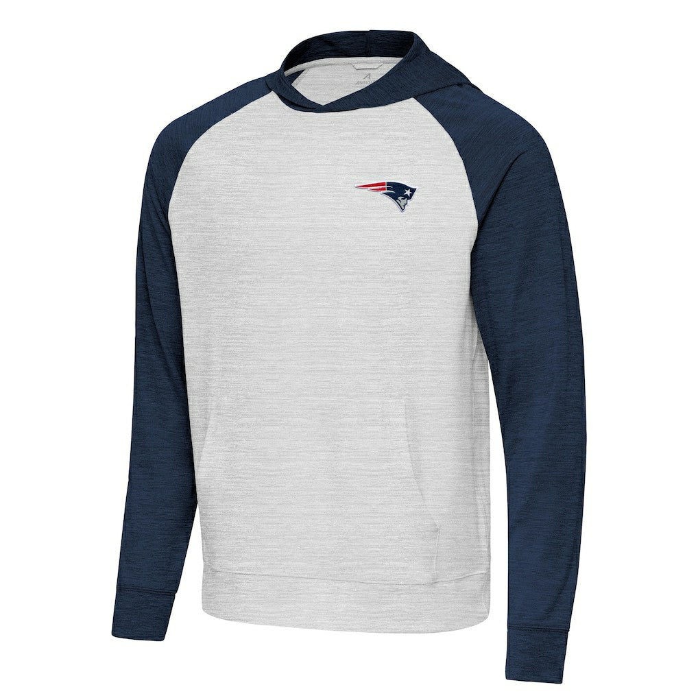 New England Patriots Antigua Urgent Pullover Hoodie Heather Navy/Gray - NFL