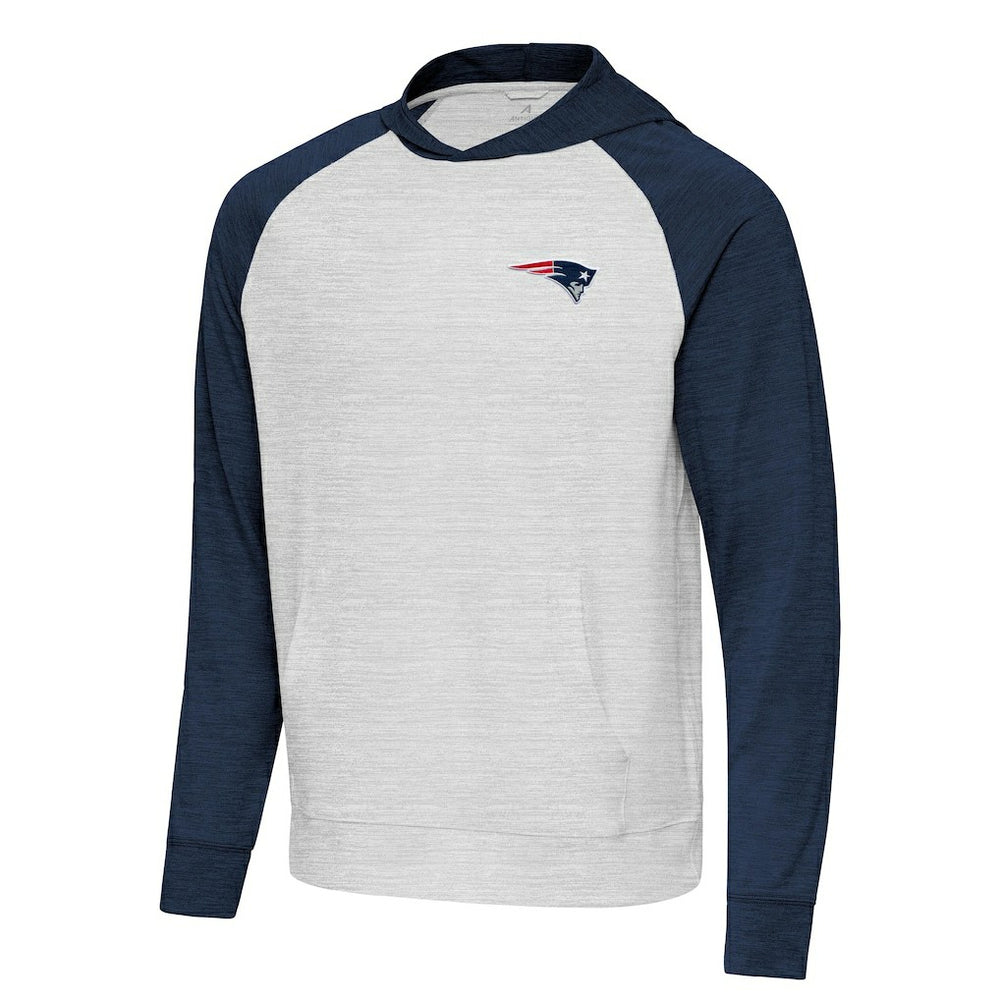 New England Patriots Antigua Urgent Pullover Hoodie Heather Navy/Gray - NFL