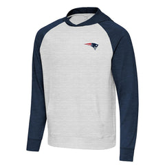 New England Patriots Antigua Urgent Pullover Hoodie Heather Navy/Gray - NFL