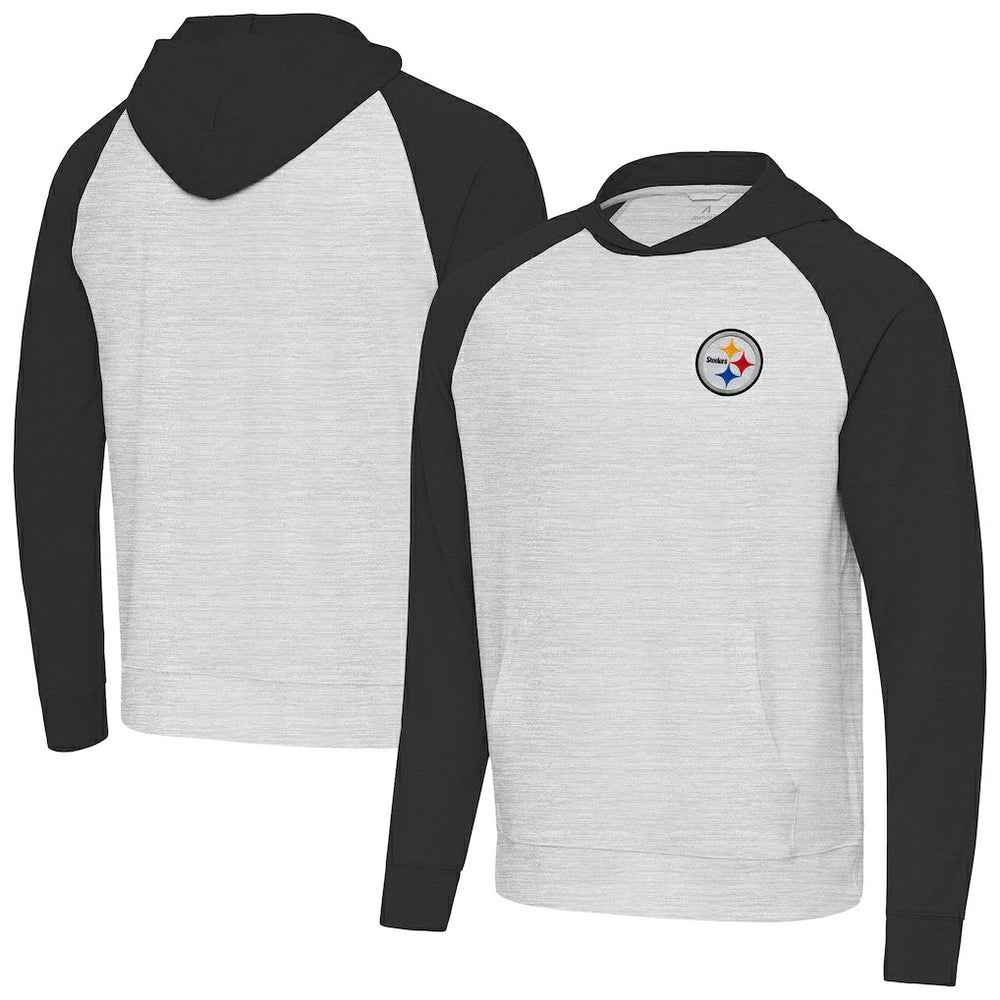 Pittsburgh Steelers Antigua Urgent Pullover Hoodie Black/Heather Gray - NFL