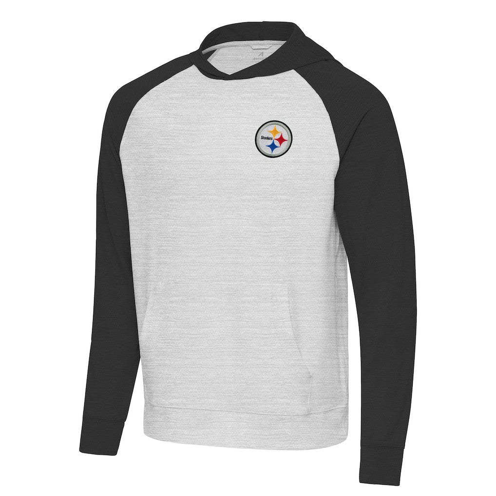 Pittsburgh Steelers Antigua Urgent Pullover Hoodie Black/Heather Gray - NFL