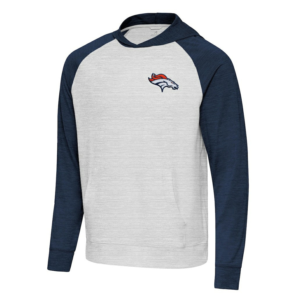 Denver Broncos Antigua Urgent Pullover Hoodie Heather Navy/Gray - NFL
