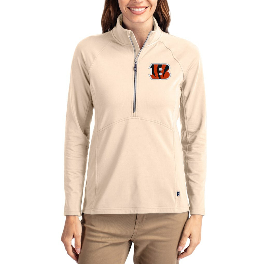 Cincinnati Bengals Cutter & Buck Women's Adapt Eco Knit Stretch Recycled Raglan Half-Zip Pullover Tan - NFL