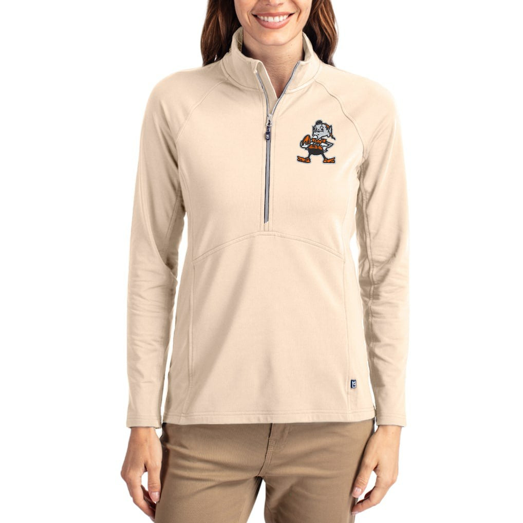 Cleveland Browns Cutter & Buck Women's Throwback Adapt Eco Knit Stretch Recycled Raglan Half-Zip Pullover Tan - NFL