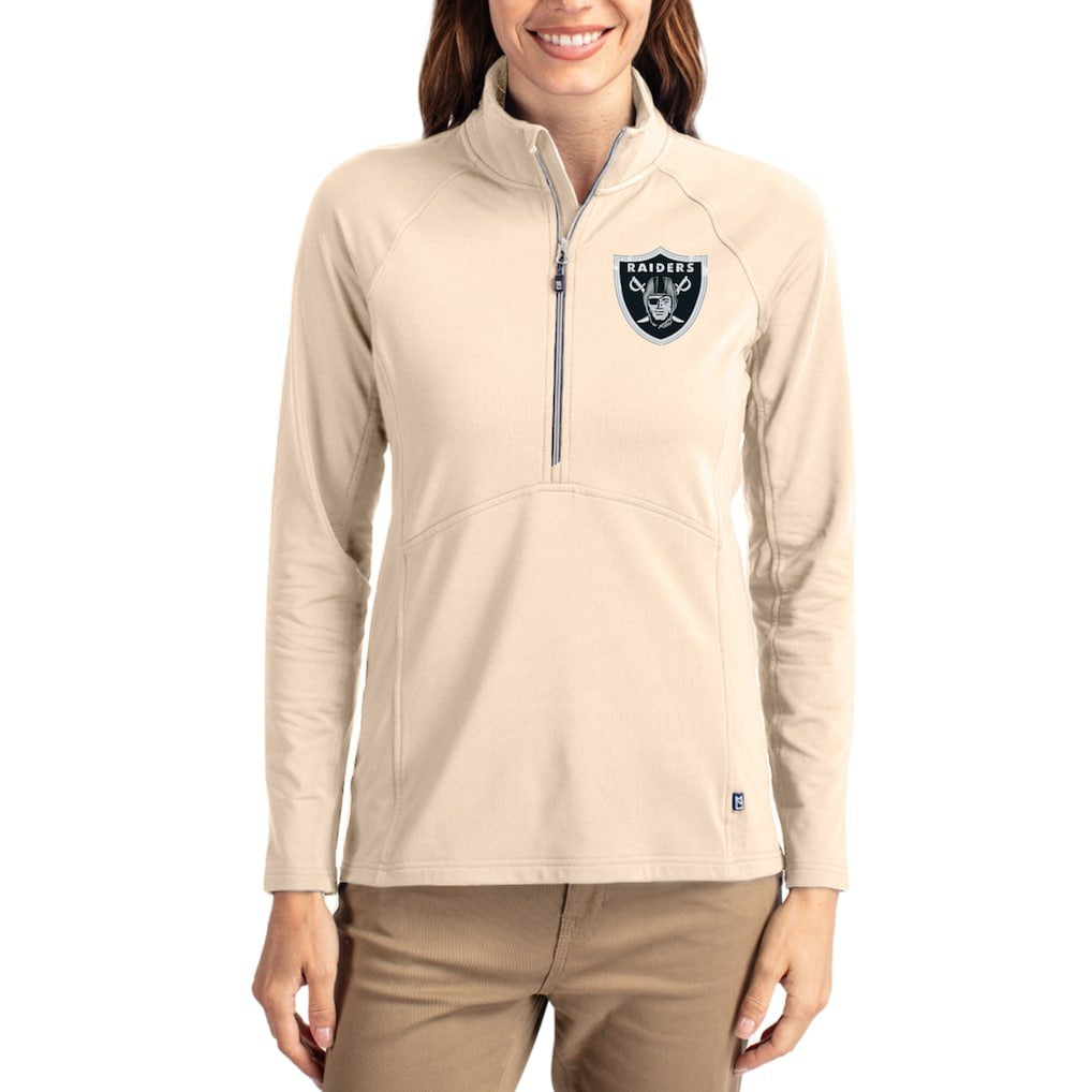 Las Vegas Raiders Cutter & Buck Women's Adapt Eco Knit Stretch Recycled Raglan Half-Zip Pullover Tan - NFL