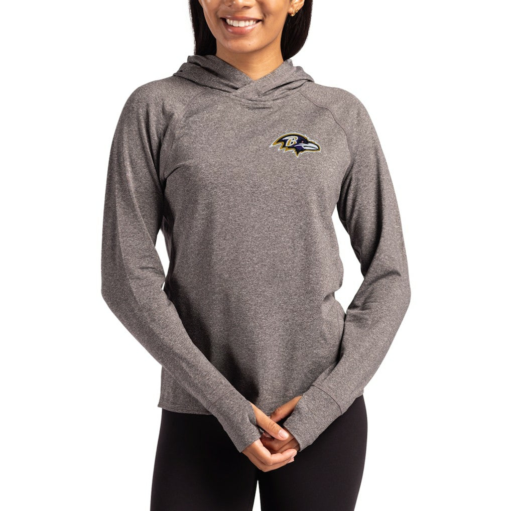 Baltimore Ravens Cutter & Buck Women's Primary Logo Adapt Knit Recycled Raglan Pullover Hoodie Heather Charcoal - NFL
