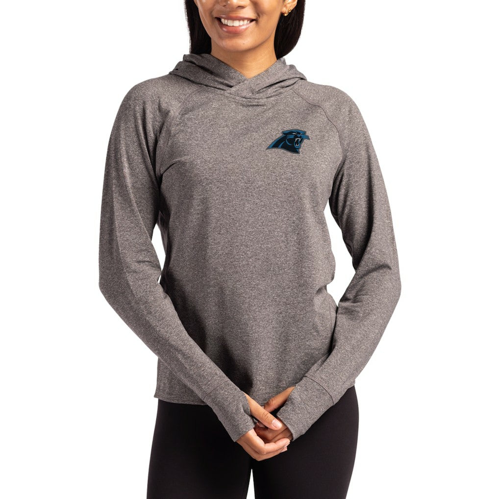 Carolina Panthers Cutter & Buck Women's Primary Logo Adapt Knit Recycled Raglan Pullover Hoodie Heather Charcoal - NFL