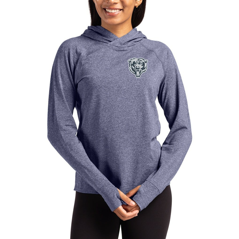 Chicago Bears Cutter & Buck Women's Tonal Logo Adapt Knit Recycled Raglan Pullover Hoodie Heather Navy - NFL