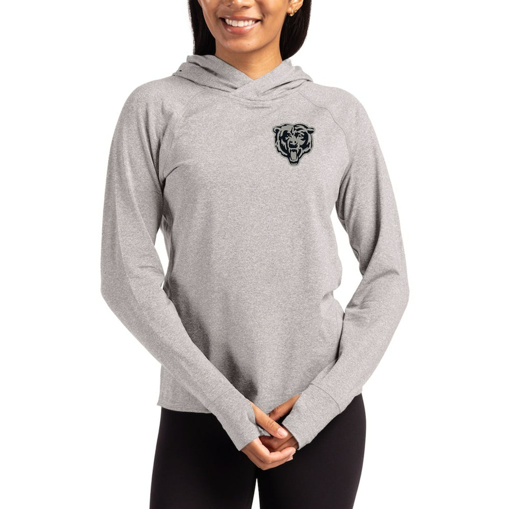 Chicago Bears Cutter & Buck Women's Tonal Logo Adapt Knit Recycled Raglan Pullover Hoodie Heather Gray - NFL