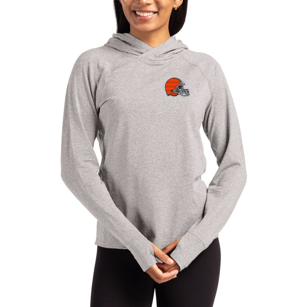 Cleveland Browns Cutter & Buck Women's Primary Logo Adapt Knit Recycled Raglan Pullover Hoodie Heather Gray - NFL