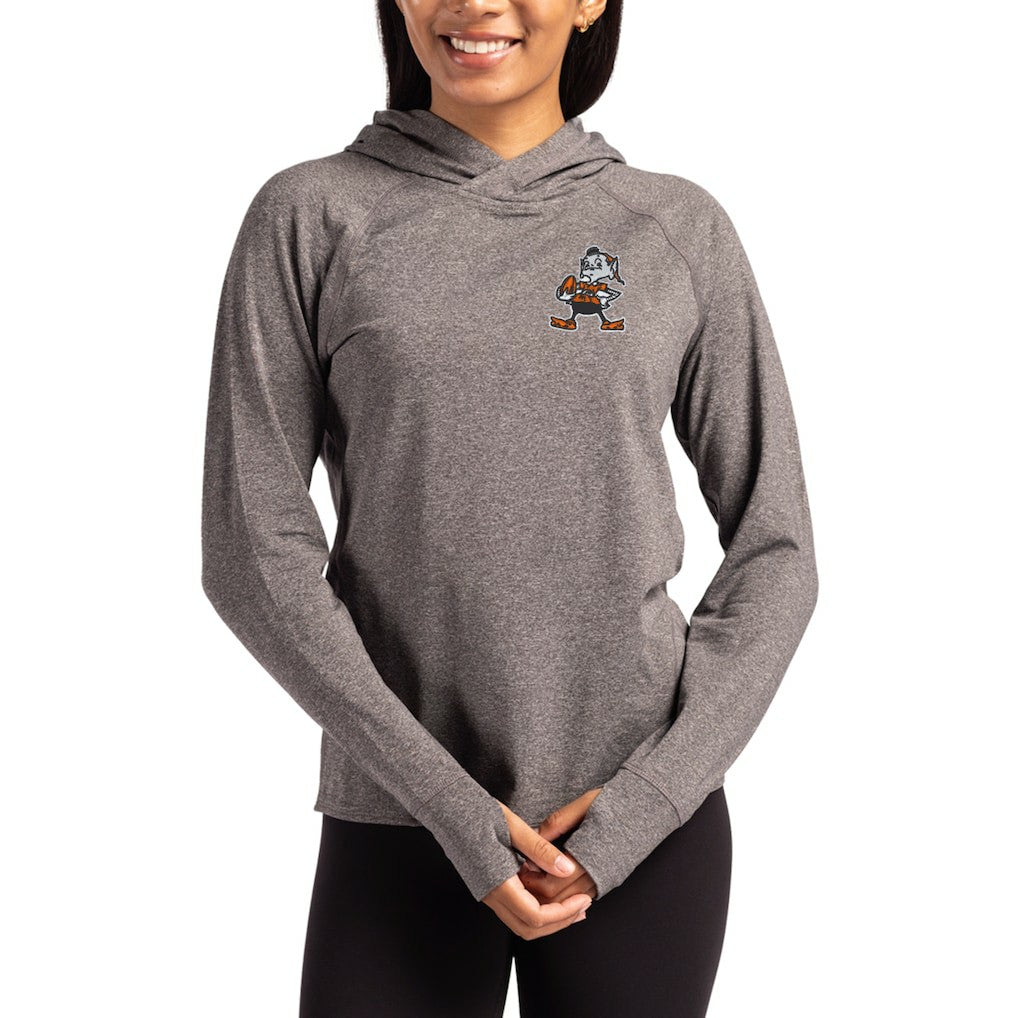 Cleveland Browns Cutter & Buck Women's Throwback Logo Adapt Knit Recycled Raglan Pullover Hoodie Heather Charcoal - NFL