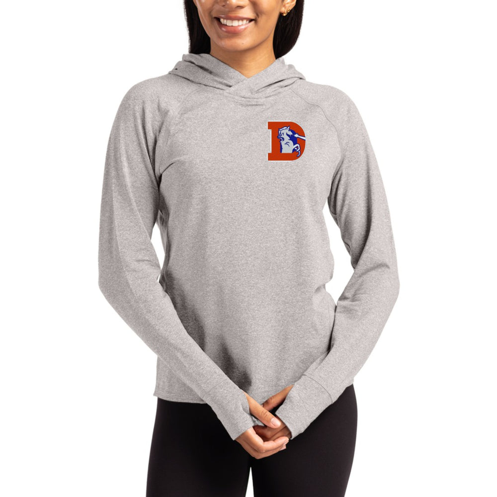 Denver Broncos Cutter & Buck Women's Throwback Logo Adapt Knit Recycled Raglan Pullover Hoodie Heather Gray - NFL