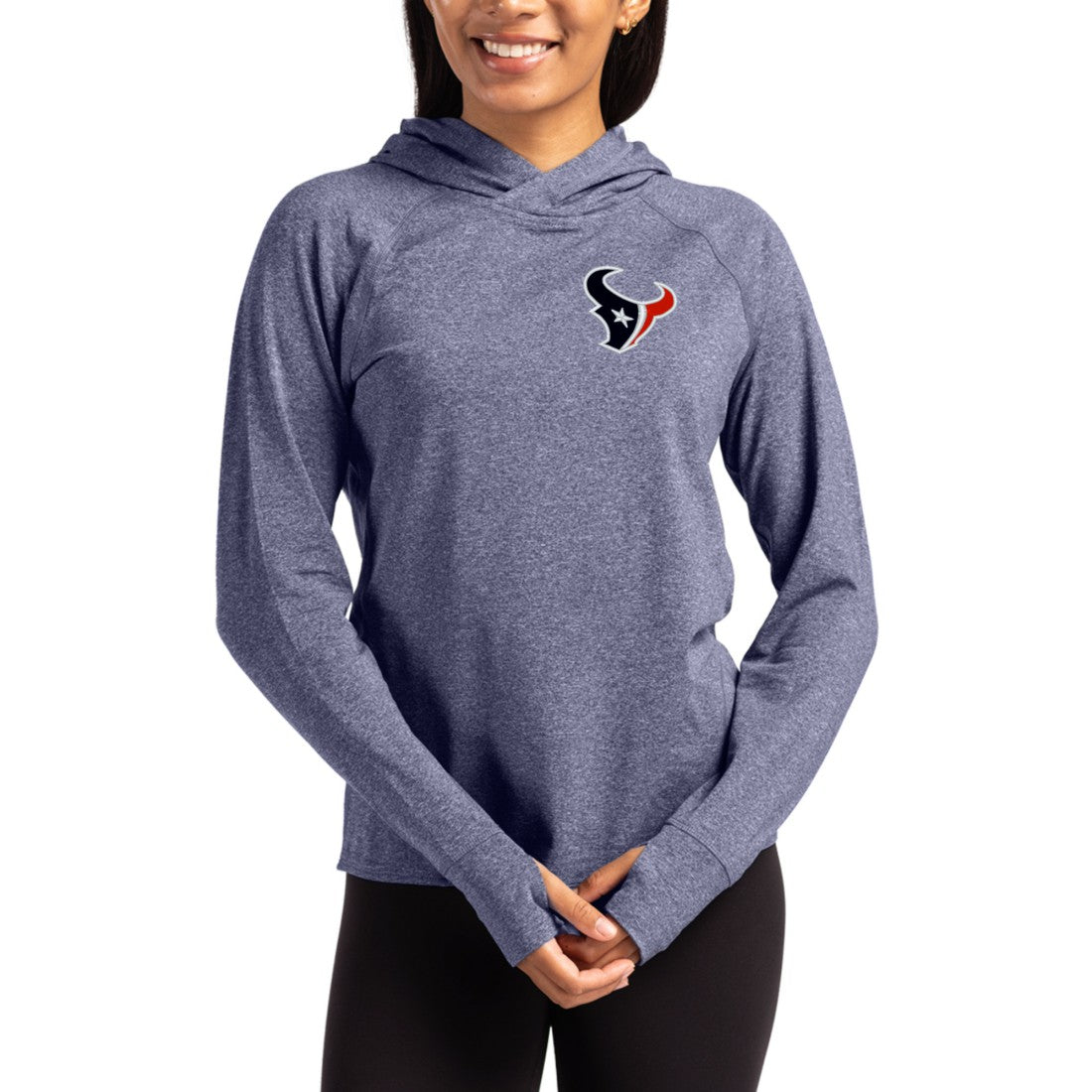 Houston Texans Cutter & Buck Women's Primary Logo Adapt Knit Recycled Raglan Pullover Hoodie Heather Navy - NFL