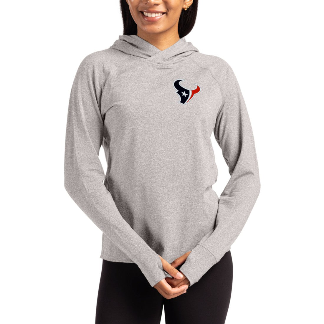 Houston Texans Cutter & Buck Women's Primary Logo Adapt Knit Recycled Raglan Pullover Hoodie Heather Gray - NFL