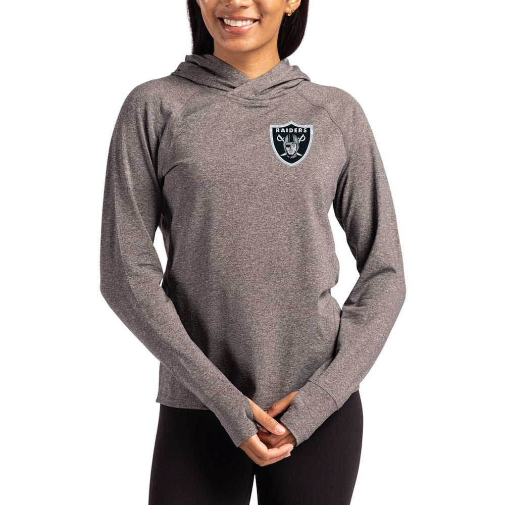 Las Vegas Raiders Cutter & Buck Women's Primary Logo Adapt Knit Recycled Raglan Pullover Hoodie Heather Charcoal - NFL