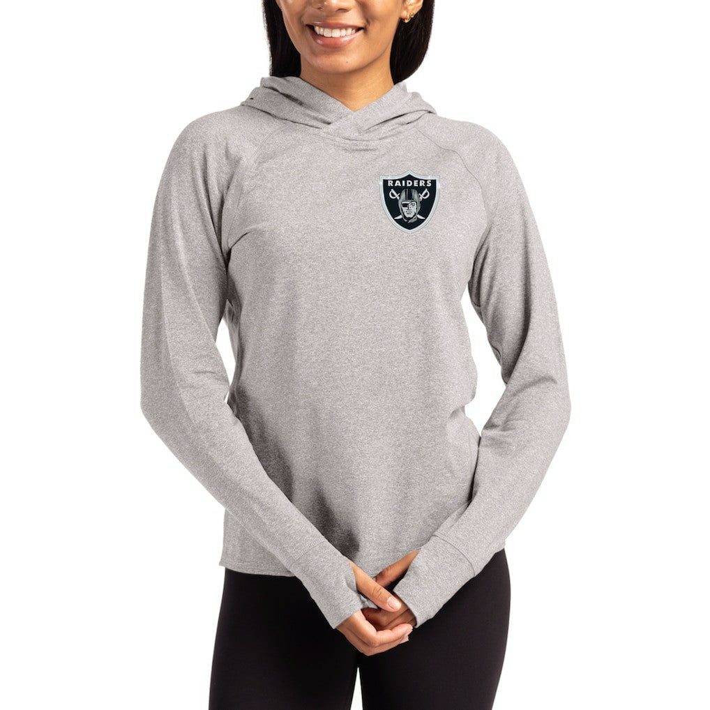Las Vegas Raiders Cutter & Buck Women's Primary Logo Adapt Knit Recycled Raglan Pullover Hoodie Heather Gray - NFL