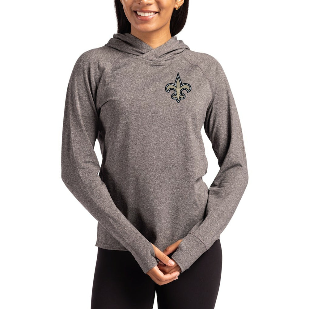 New Orleans Saints Cutter & Buck Women's Primary Logo Adapt Knit Recycled Raglan Pullover Hoodie Heather Charcoal - NFL
