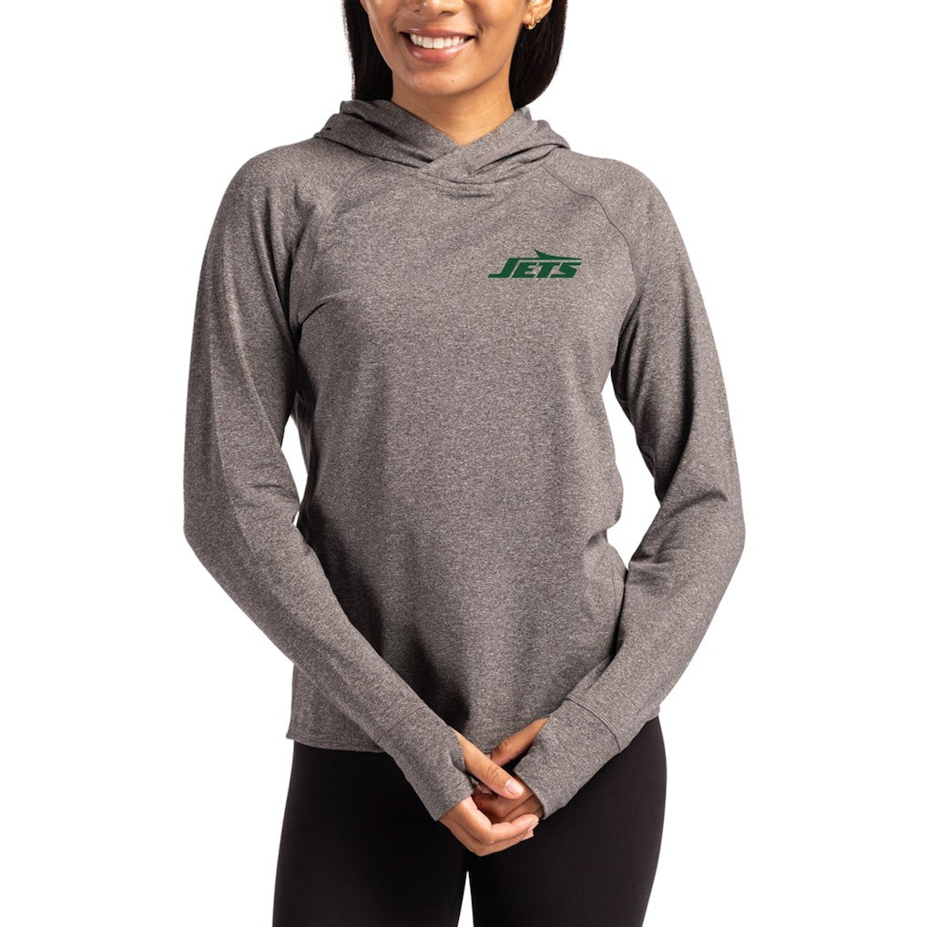 New York Jets Cutter & Buck Women's Primary Logo Adapt Knit Recycled Raglan Pullover Hoodie Heather Charcoal - NFL