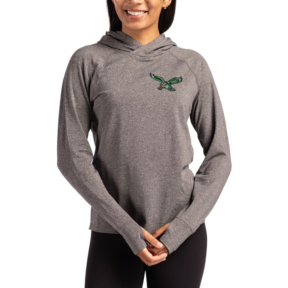 Philadelphia Eagles Cutter & Buck Women's Throwback Logo Adapt Knit Recycled Raglan Pullover Hoodie Heather Charcoal - NFL