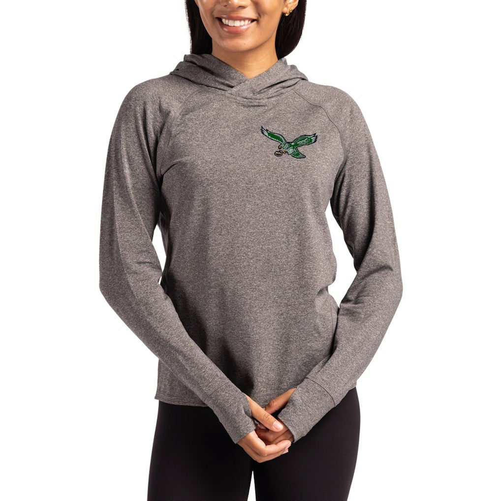 Philadelphia Eagles Cutter & Buck Women's Throwback Logo Adapt Knit Recycled Raglan Pullover Hoodie Heather Charcoal - NFL