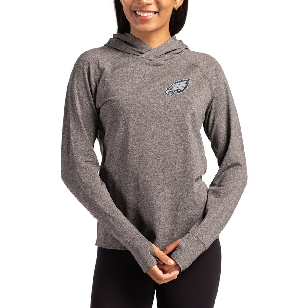 Philadelphia Eagles Cutter & Buck Women's Tonal Logo Adapt Knit Recycled Raglan Pullover Hoodie Heather Charcoal - NFL