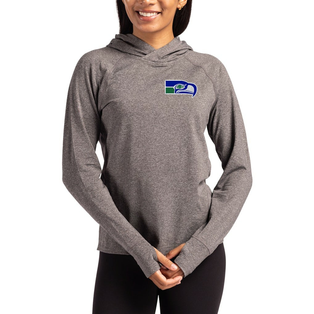 Seattle Seahawks Cutter & Buck Women's Throwback Logo Adapt Knit Recycled Raglan Pullover Hoodie Heather Charcoal - NFL