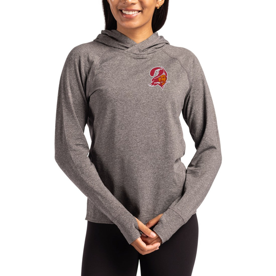 Tampa Bay Buccaneers Cutter & Buck Women's Throwback Logo Adapt Knit Recycled Raglan Pullover Hoodie Heather Charcoal - NFL