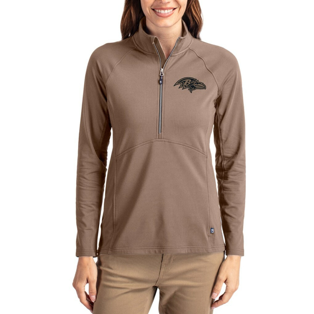 Baltimore Ravens Cutter & Buck Women's Tonal Adapt Eco Knit Stretch Recycled Raglan Half-Zip Pullover Brown - NFL