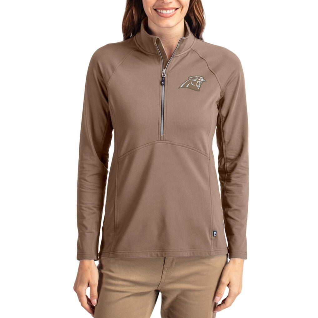 Carolina Panthers Cutter & Buck Women's Tonal Adapt Eco Knit Stretch Recycled Raglan Half-Zip Pullover Brown - NFL