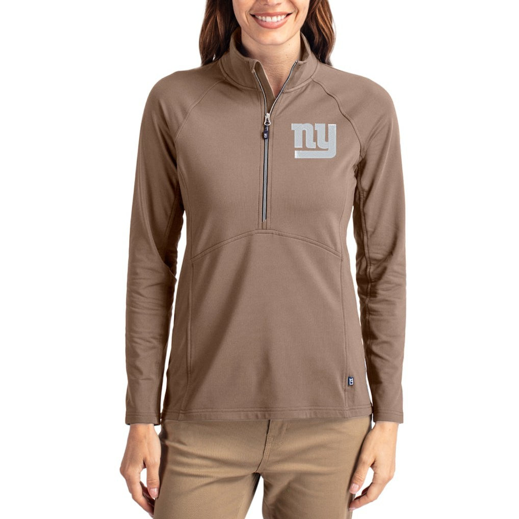 New York Giants Cutter & Buck Women's Tonal Adapt Eco Knit Stretch Recycled Raglan Half-Zip Pullover Brown - NFL