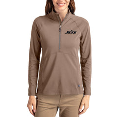 New York Jets Cutter & Buck Women's Tonal Adapt Eco Knit Stretch Recycled Raglan Half-Zip Pullover Brown - NFL