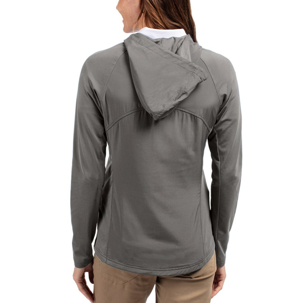 Denver Broncos Cutter & Buck Women's Adapt Eco Knit Hybrid Recycled Raglan Full-Zip Hoodie Jacket Gray - NFL