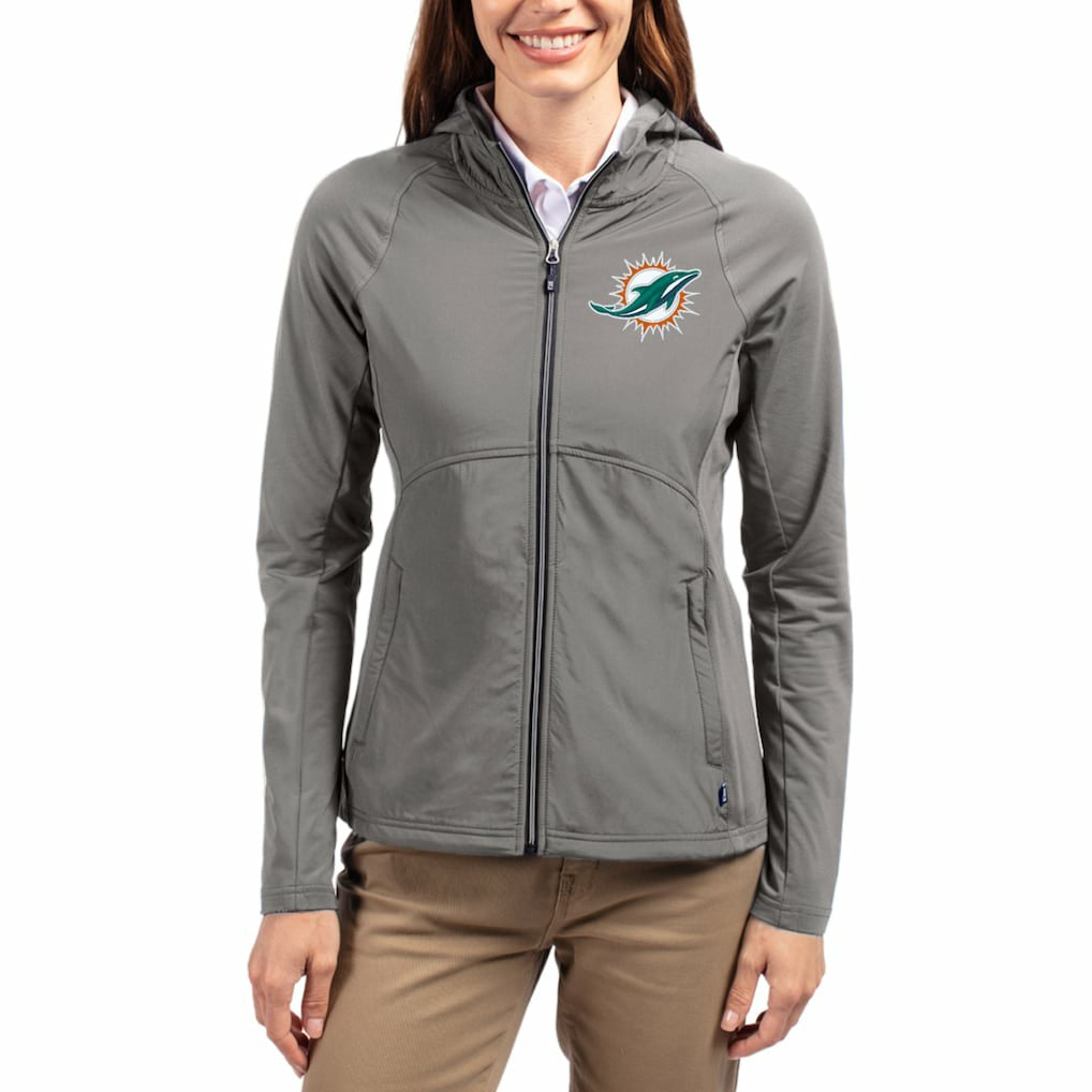 Miami Dolphins Cutter & Buck Women's Adapt Eco Knit Hybrid Recycled Raglan Full-Zip Hoodie Jacket Gray - NFL
