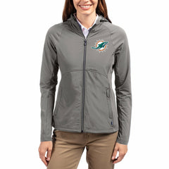 Miami Dolphins Cutter & Buck Women's Adapt Eco Knit Hybrid Recycled Raglan Full-Zip Hoodie Jacket Gray - NFL
