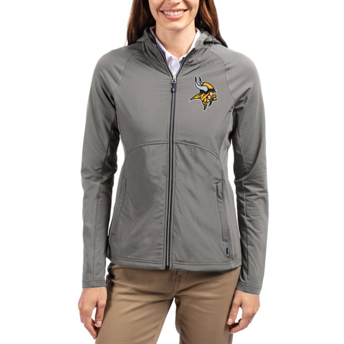 Minnesota Vikings Cutter & Buck Women's Adapt Eco Knit Hybrid Recycled Raglan Full-Zip Hoodie Jacket Gray - NFL