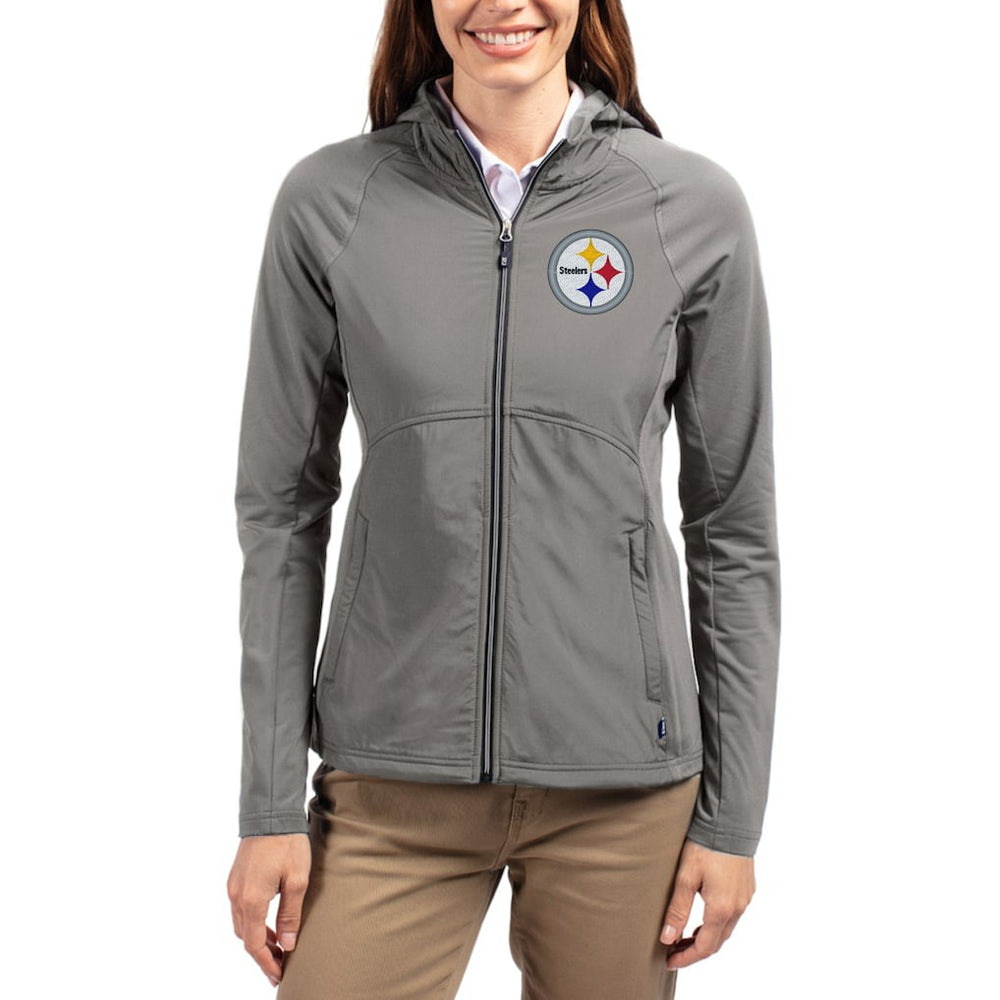 Pittsburgh Steelers Cutter & Buck Women's Adapt Eco Knit Hybrid Recycled Raglan Full-Zip Hoodie Jacket Gray - NFL