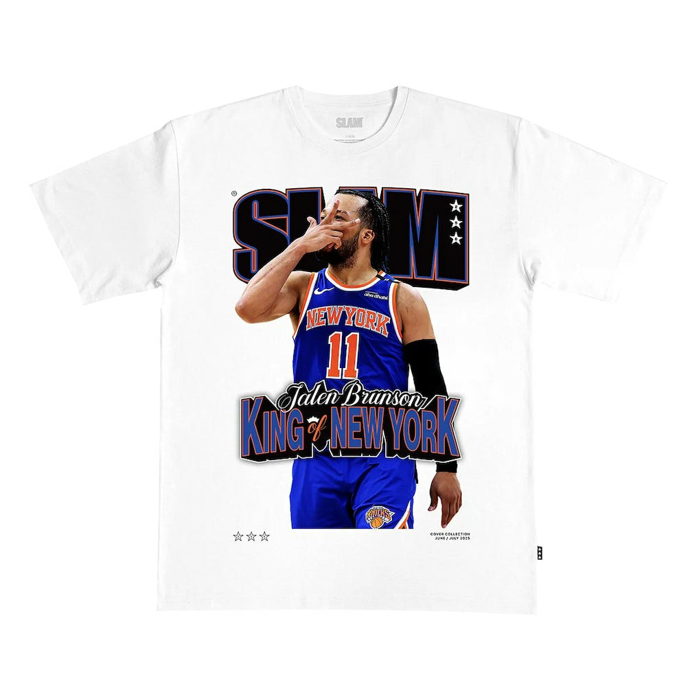 NBA - Jalen Brunson New York Knicks SLAM Unisex King of New York Cover T-Shirt - White