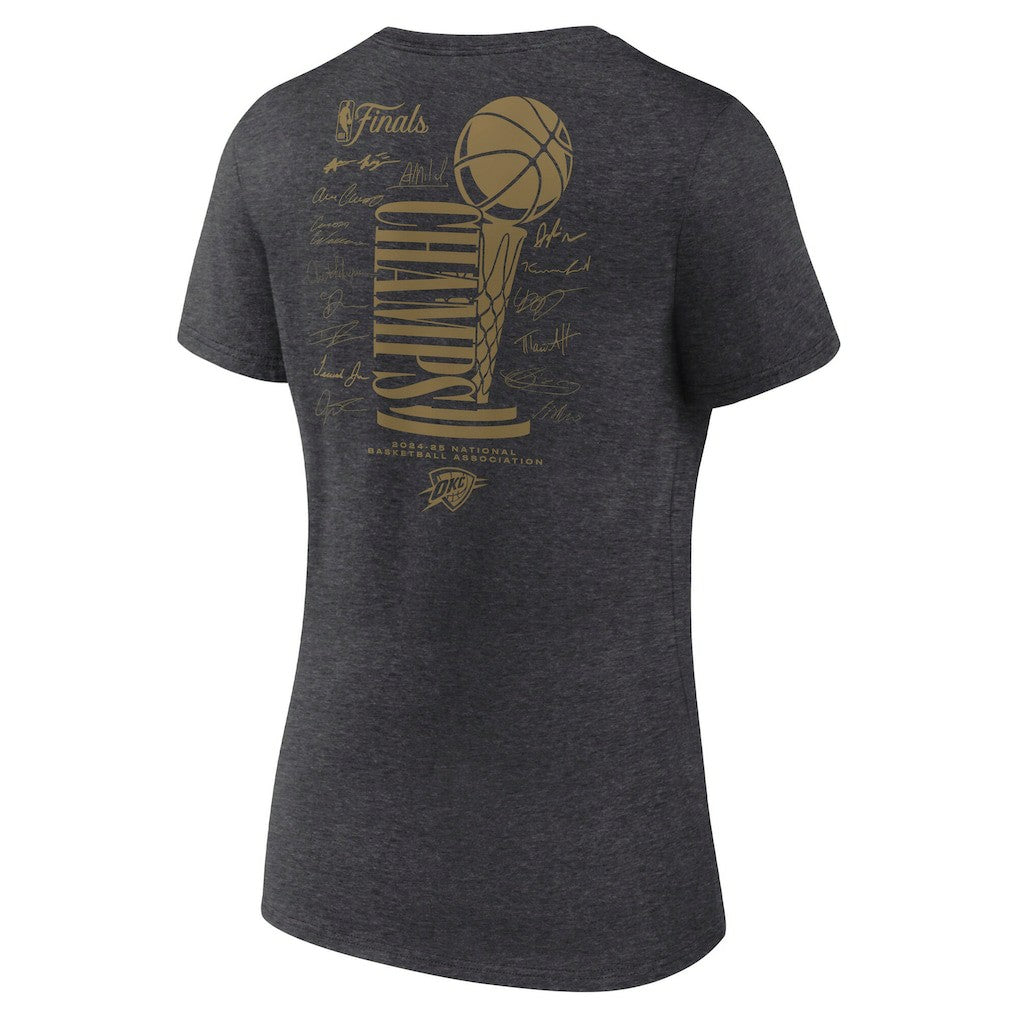 Fanatics - Oklahoma City Thunder Women's 2025 NBA Finals Champions Double Dribble V-Neck T-Shirt - Heather Charcoal