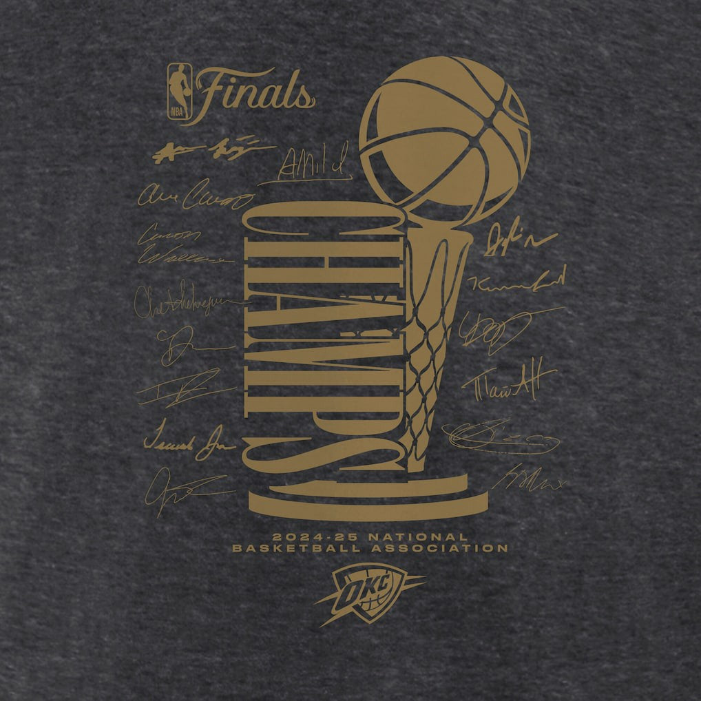 Fanatics - Oklahoma City Thunder Women's 2025 NBA Finals Champions Double Dribble V-Neck T-Shirt - Heather Charcoal
