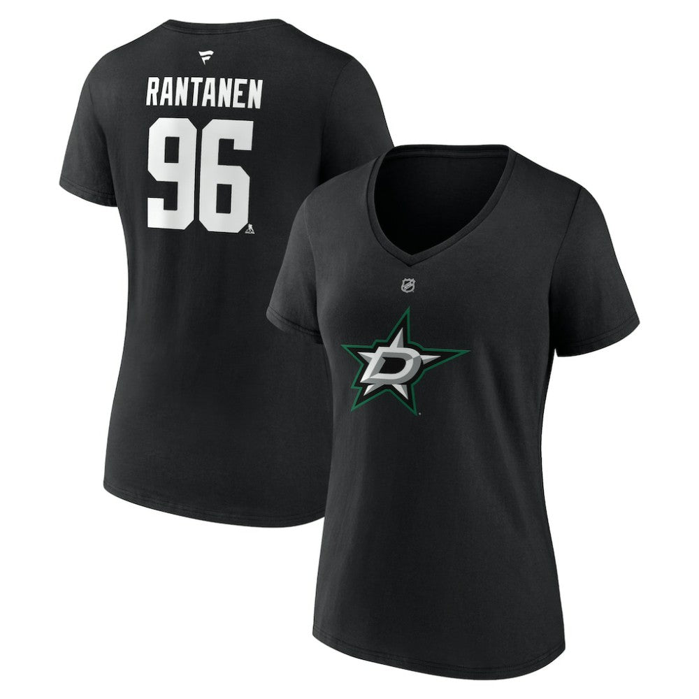 Mikko Rantanen Dallas Stars - Fanatics Women's Authentic Stack Name & Number V-Neck T-Shirt Black