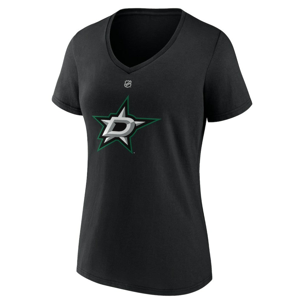Mikko Rantanen Dallas Stars - Fanatics Women's Authentic Stack Name & Number V-Neck T-Shirt Black