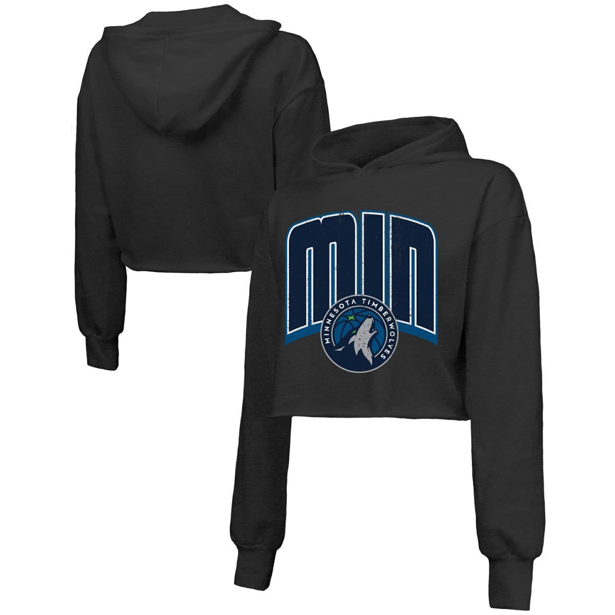 NBA - Minnesota Timberwolves Majestic Threads Women's Tri-Blend Cropped Pullover Hoodie - Black