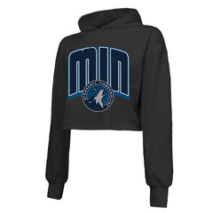 NBA - Minnesota Timberwolves Majestic Threads Women's Tri-Blend Cropped Pullover Hoodie - Black