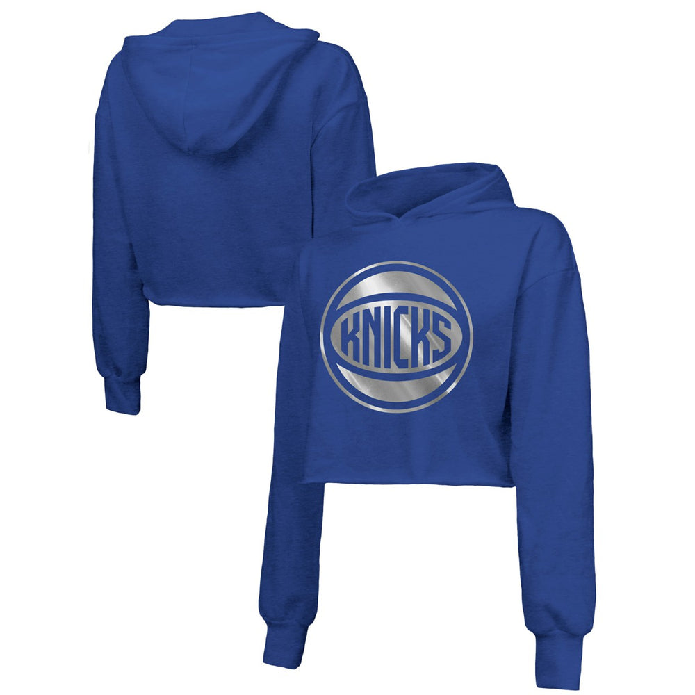 NBA - New York Knicks Majestic Threads Women's Tri-Blend Cropped Pullover Hoodie - Royal