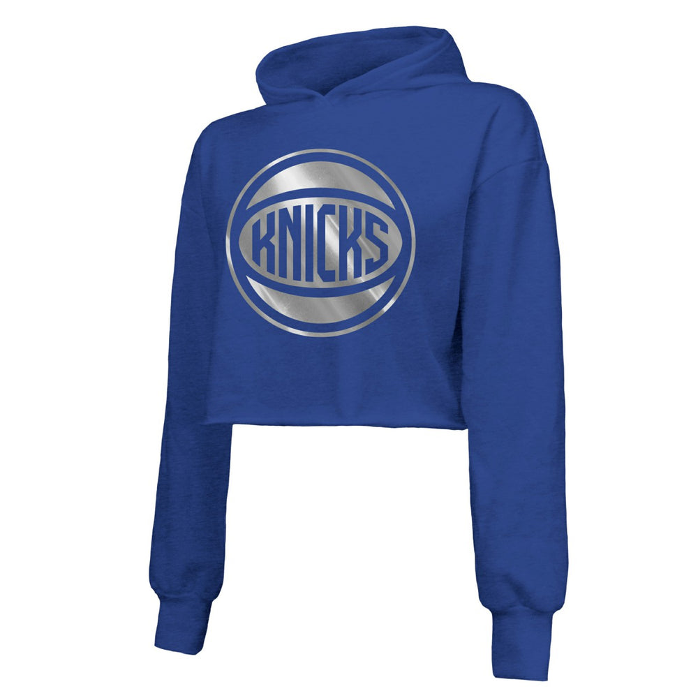 NBA - New York Knicks Majestic Threads Women's Tri-Blend Cropped Pullover Hoodie - Royal