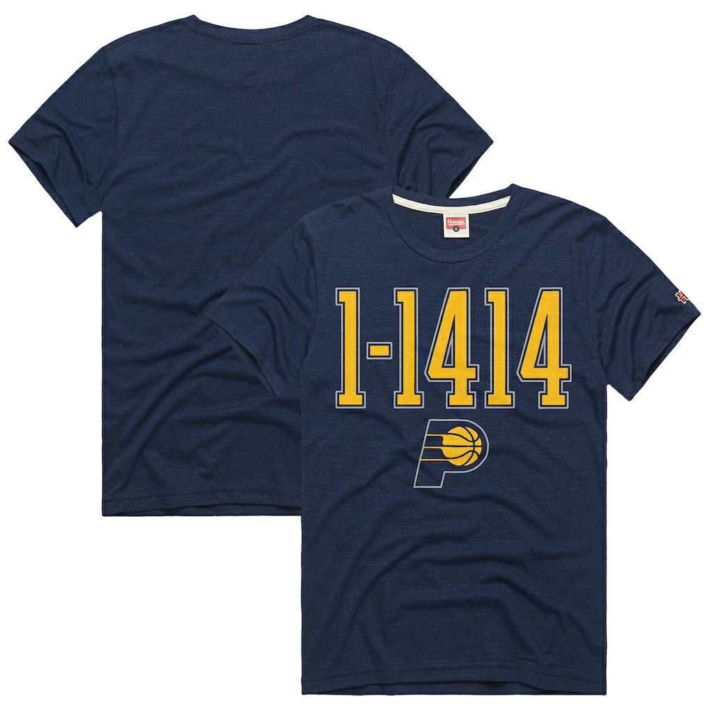 NBA - Indiana Pacers Homage Unisex The "1-1414" Comeback Record Tri-Blend T-Shirt - Navy