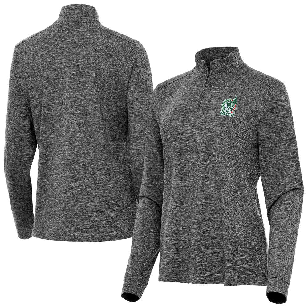 Mexico National Team Antigua Women's Master Quarter-Zip Pullover - Heather Black