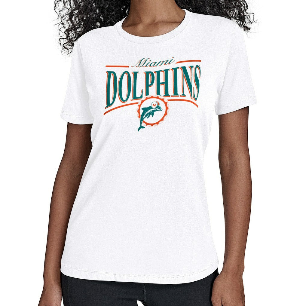 Miami Dolphins Starter Women's Throwback Arch Stripe T-Shirt White - NFL