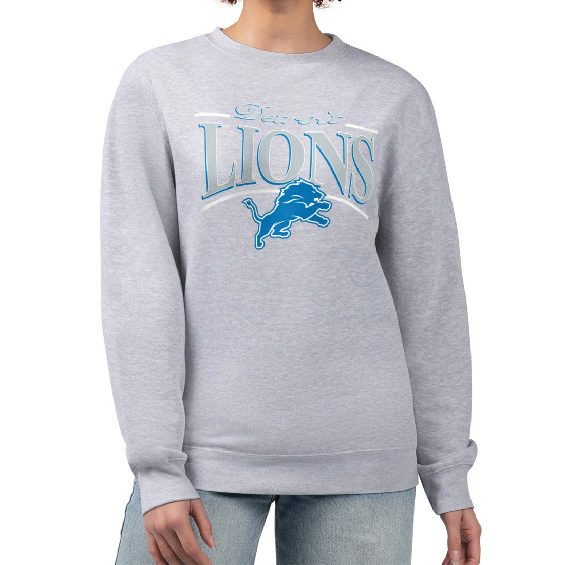 Detroit Lions Starter Women's Arch Stripe Fleece Pullover Sweatshirt Gray - NFL