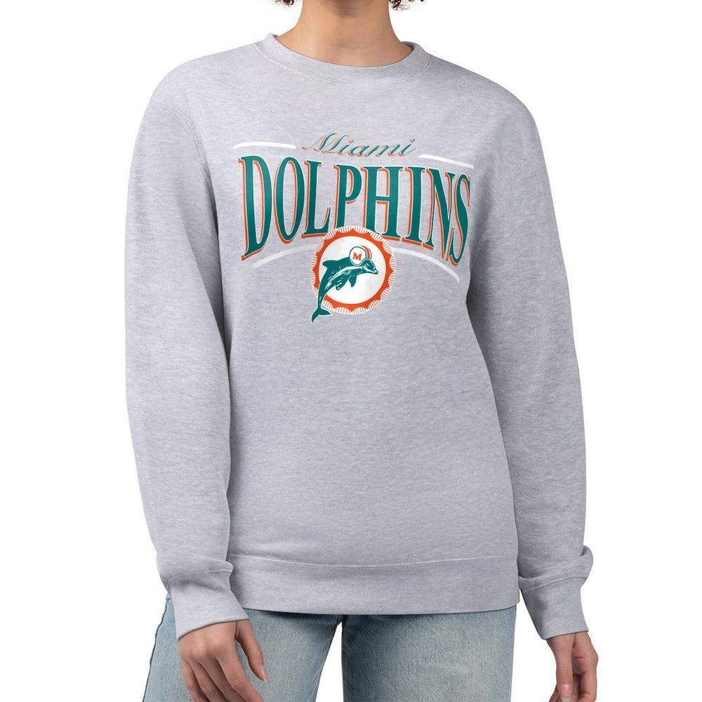 Miami Dolphins Starter Women's Throwback Arch Stripe Fleece Pullover Sweatshirt Gray - NFL